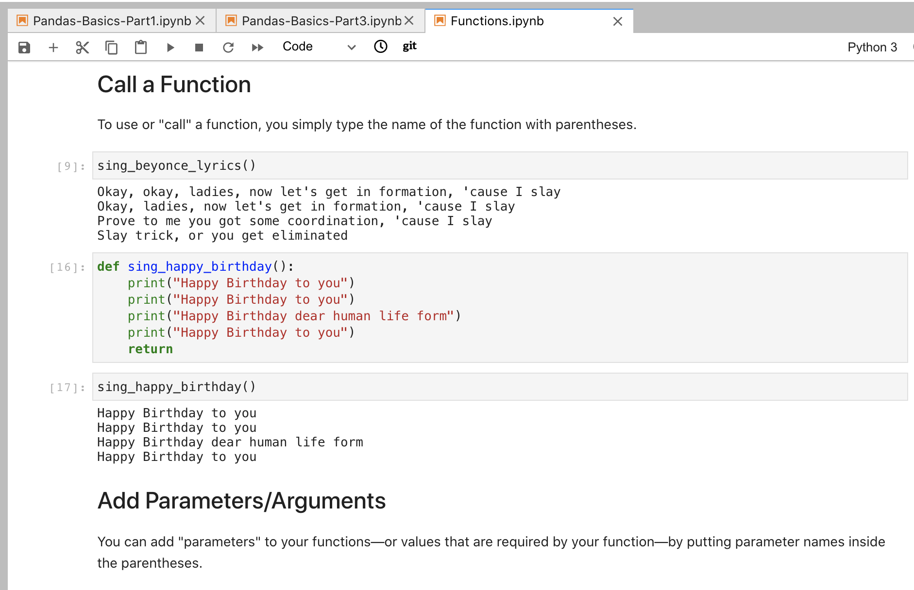 Example of a Jupyter notebook about Python functions and Beyonce
