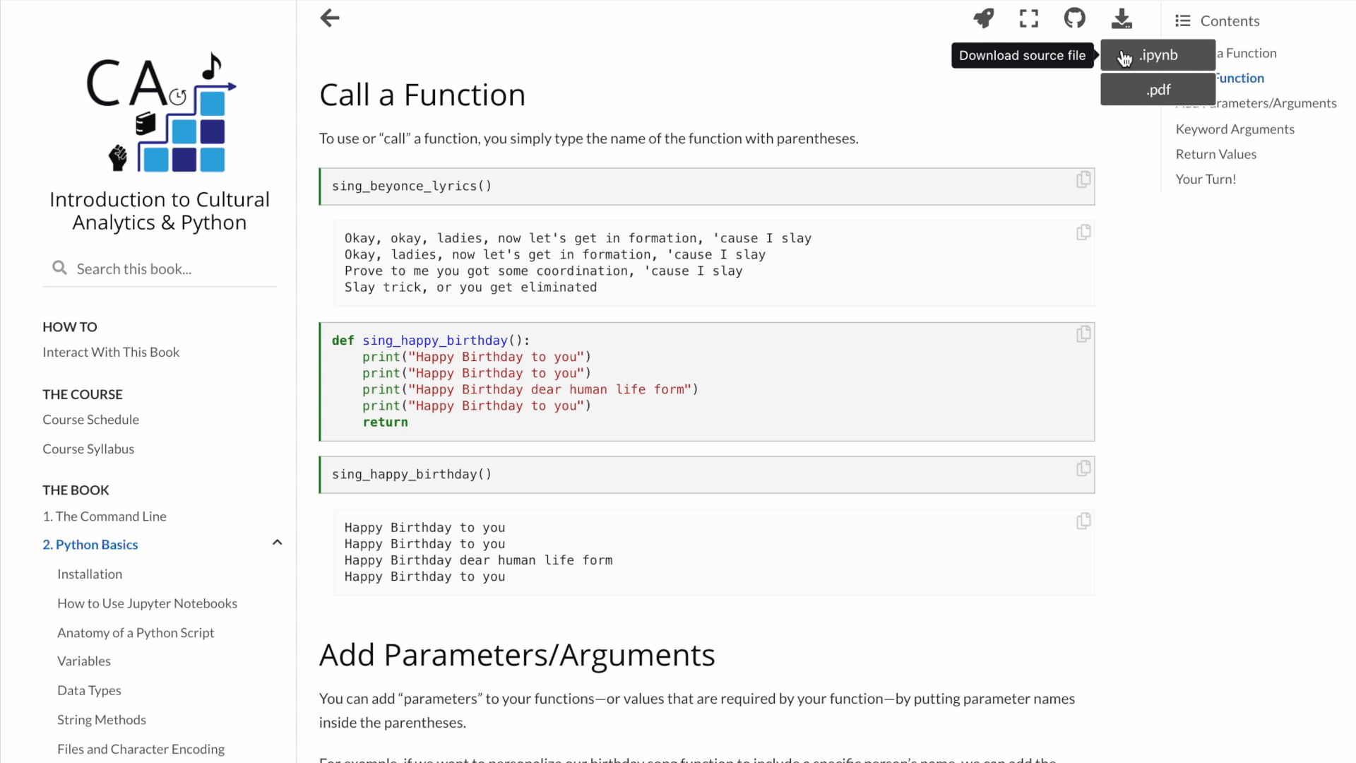 Download PDFs, .ipynb files, or open and play with code in the cloud